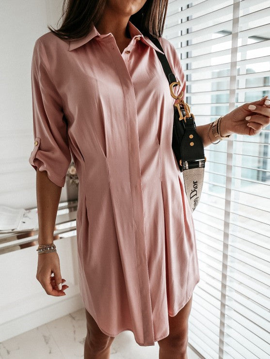 Harmony Cotton Button Down Shirt Dress Blush