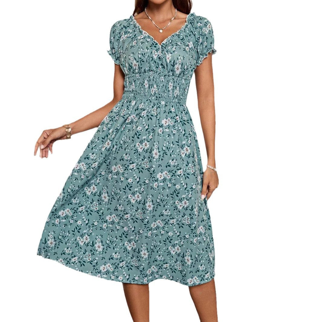 Julia Statement Women's Bloom Midi Dress with Elastic Waist and Ruffle Details Evening Wear Edit
