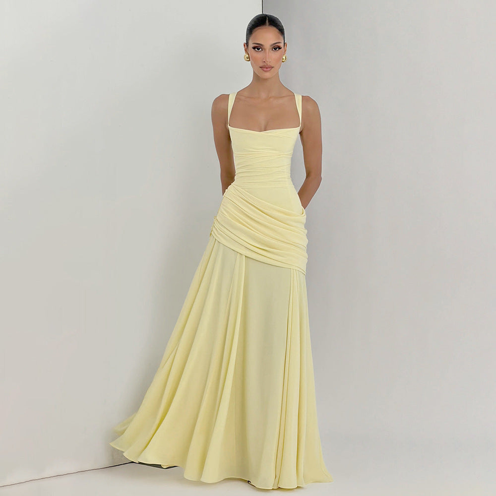 Graceful Graceful Sexy Dress Low Cut Sling Dress Solid Color Waist Tight Backless Fishtail Dress Maxi Dress for Women