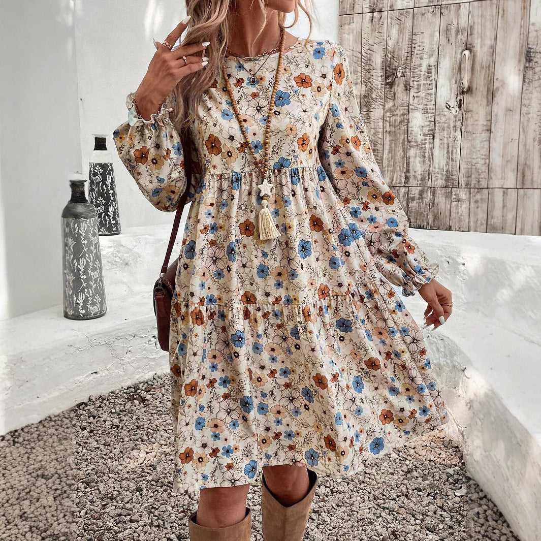 Norma Premium Women's Floral Dress with a Casual Cut and Puff Sleeves Wardrobe Essential
