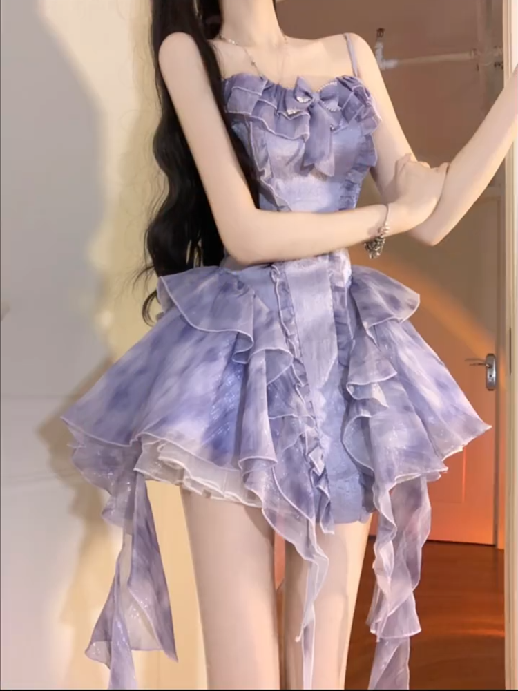 Cute A-Line Spaghetti Straps Lilac Organza Short Homecoming Dresses Party Dress Birthday Outfits - FashionDia