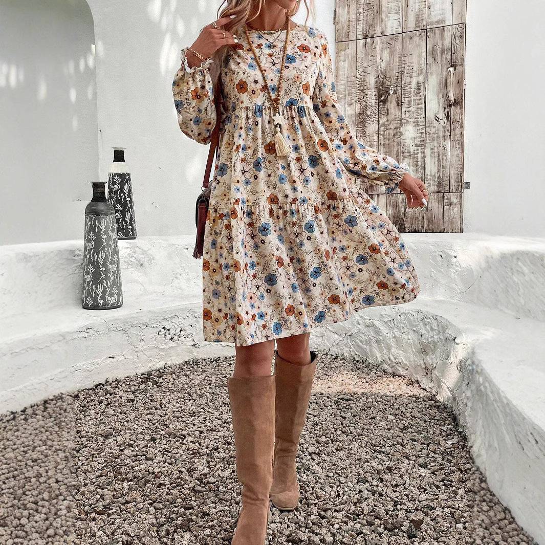 Norma Premium Women's Floral Dress with a Casual Cut and Puff Sleeves Wardrobe Essential