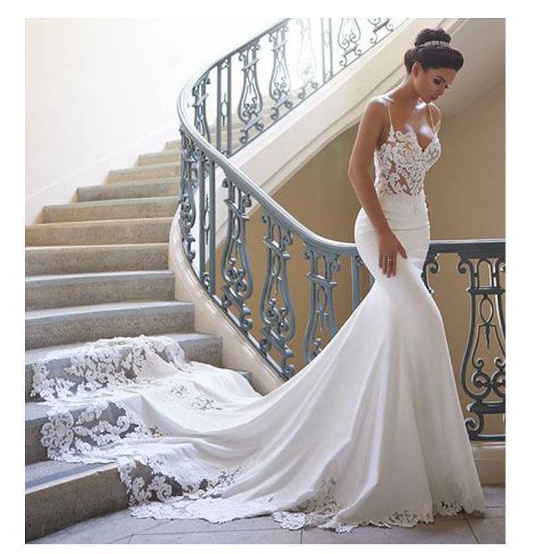 Strapless Deep V-Neck Long Train Wedding Dress - Fashionpara