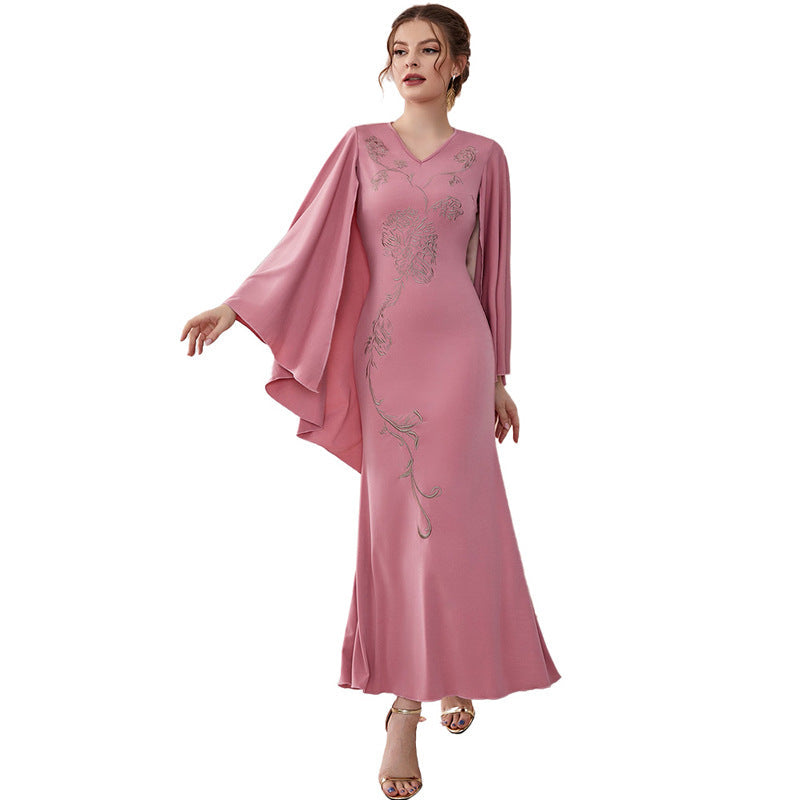 Embroidered Dress V Neck Batwing Sleeve Dress Urban Dress