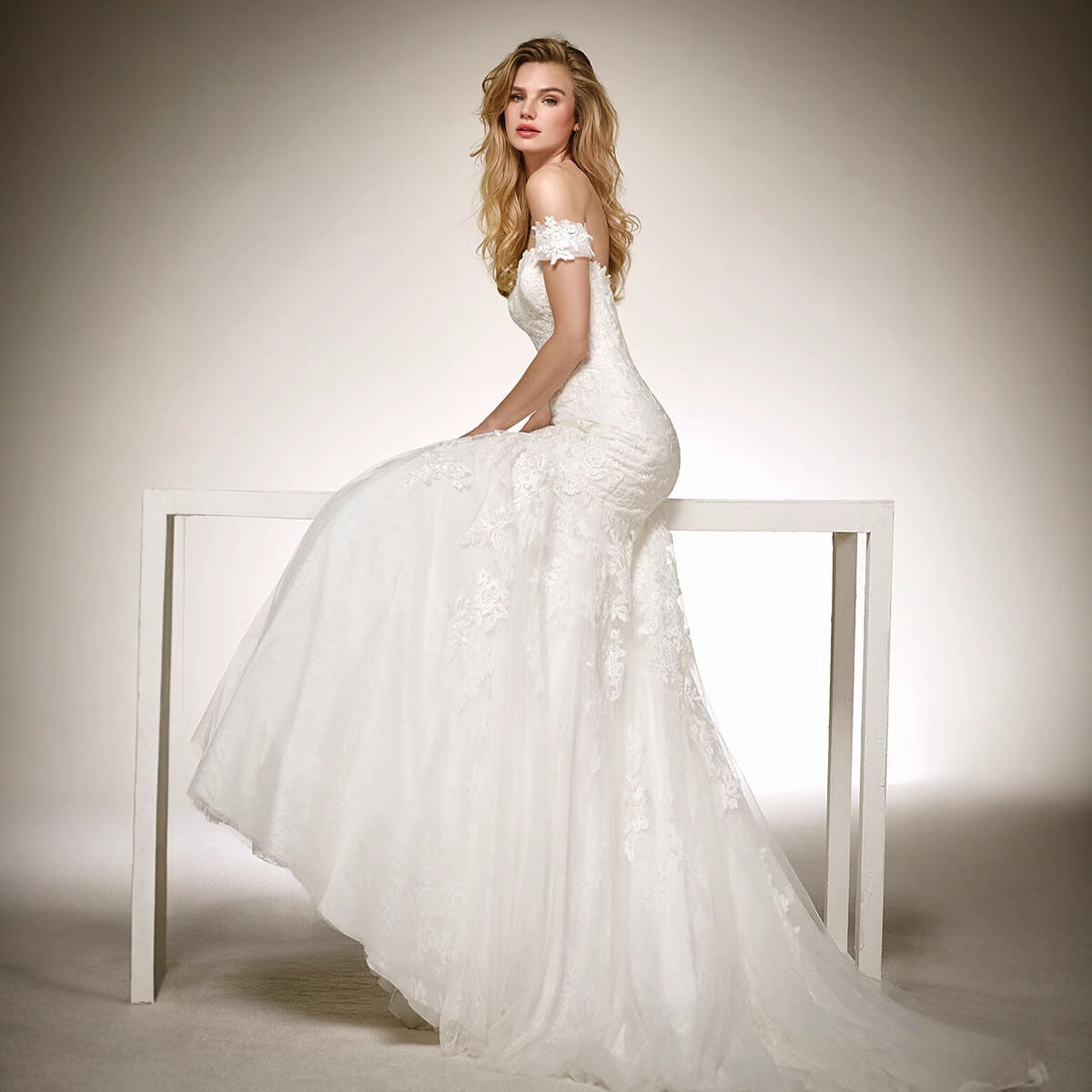 V-Neck Long Train Sheer Wedding Dress - Fashionpara
