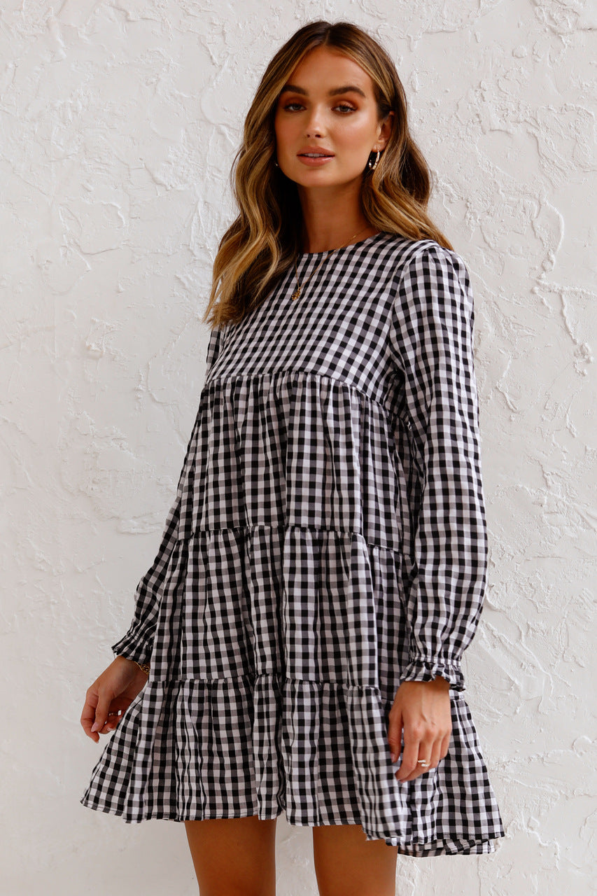 Urika Cotton Blend Plaid Babydoll Dress FINAL