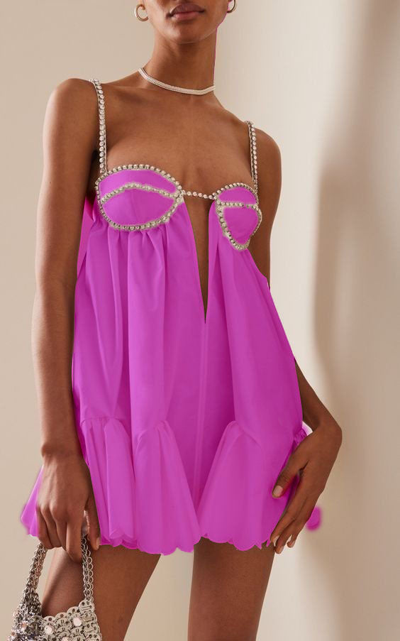 Pleated Rhinestone Cami Mini Dress - View 6 | FashionDia