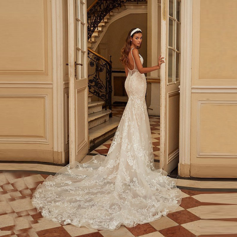 Lace Backless Mermaid Wedding Dress - Fashionpara