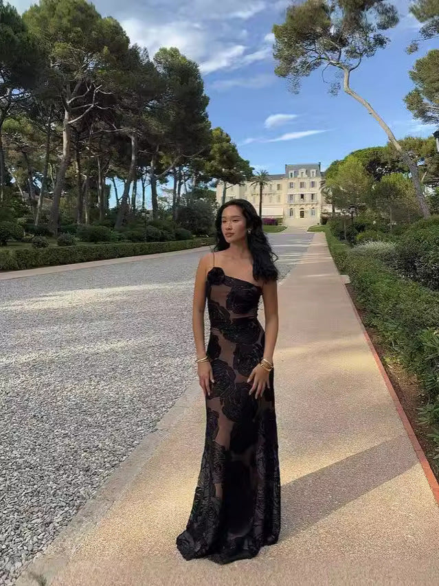 Milagros Exclusive Women's Evening Dress with Floral Appliqu��s Wear Edit