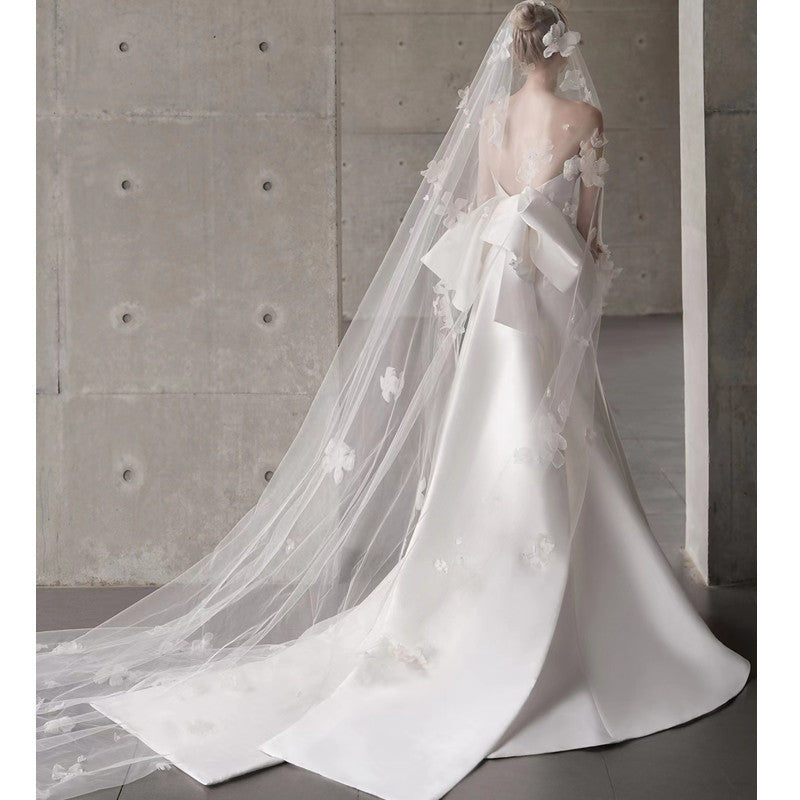 Satin Strapless Bowknot Wedding Dress - Fashionpara