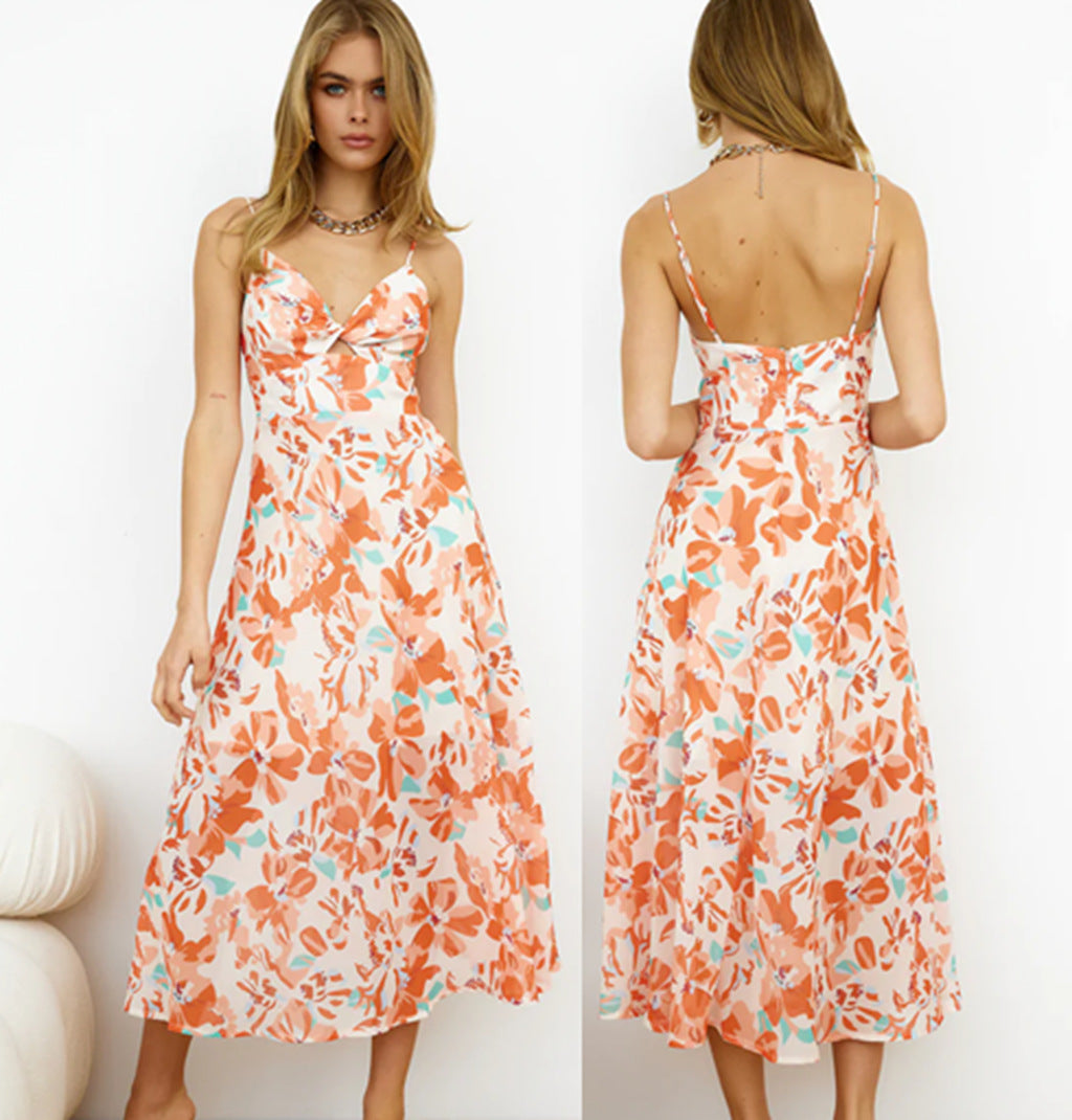 Linda Luxe Women's a Line Maxi Dress with Seductive Scoop Neck and Floral Design Everyday Edit