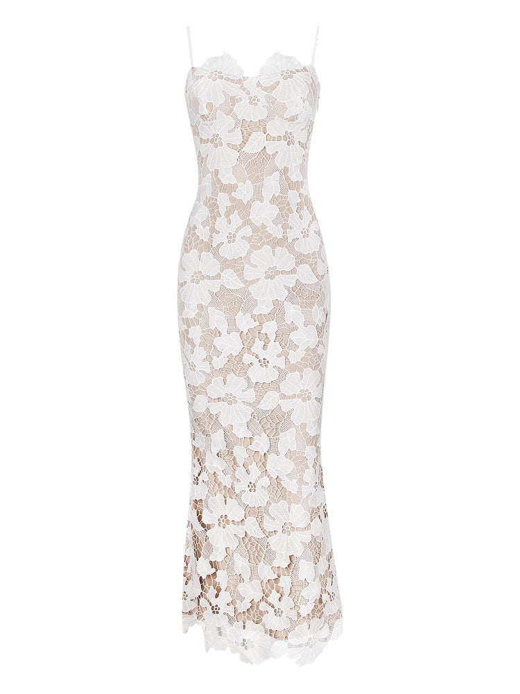 Lace Backless Slit Maxi Dress