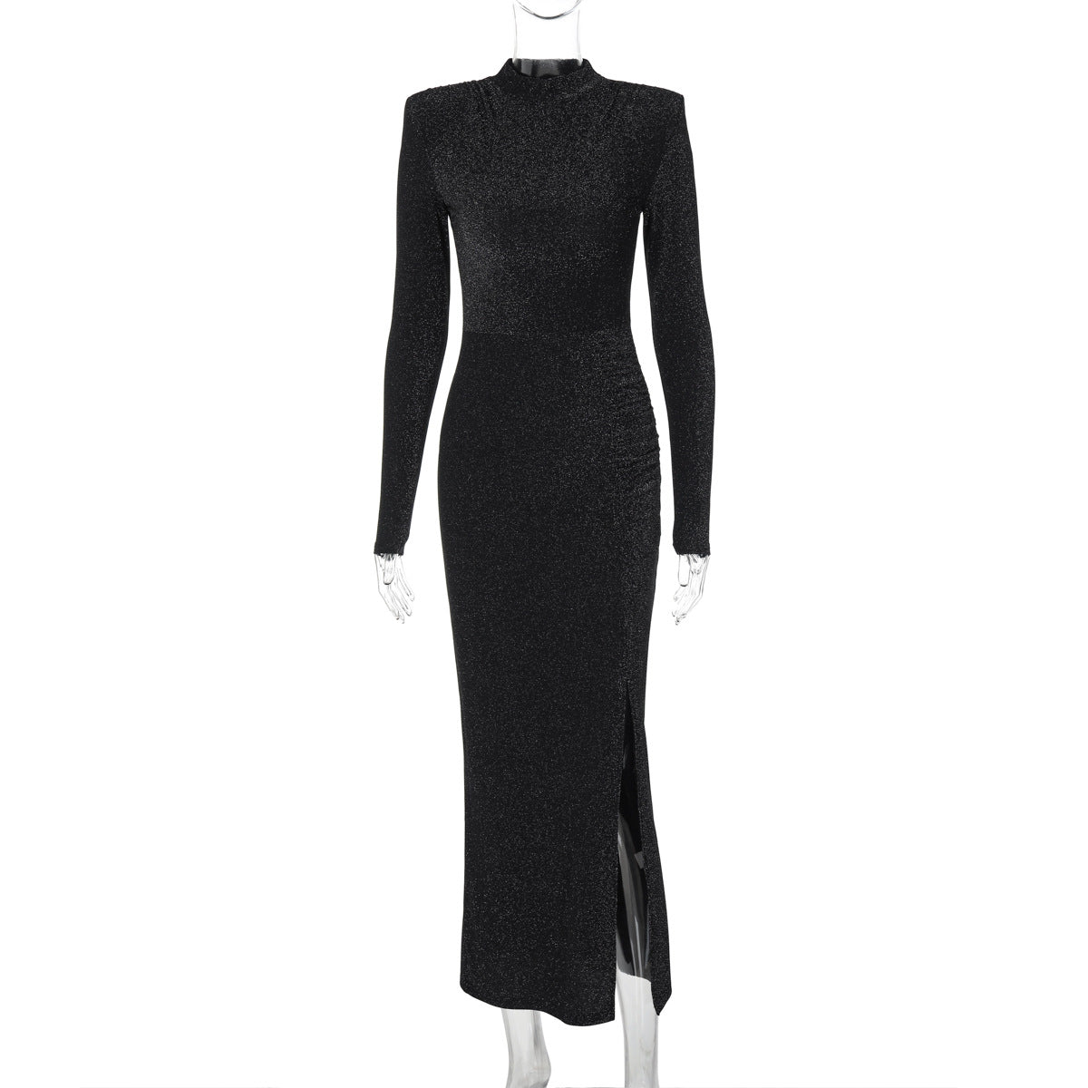 round Neck Slim Fit Slit Bright Color Dress