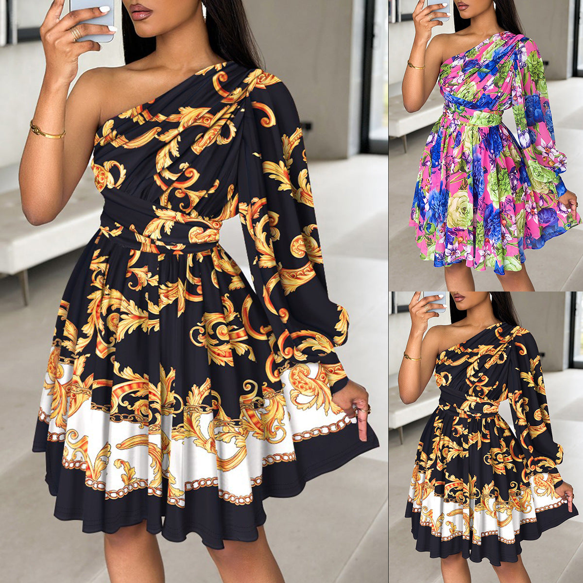 Teresa Timeless Women's Asymmetric Floral Mini Dress Boutique Collection