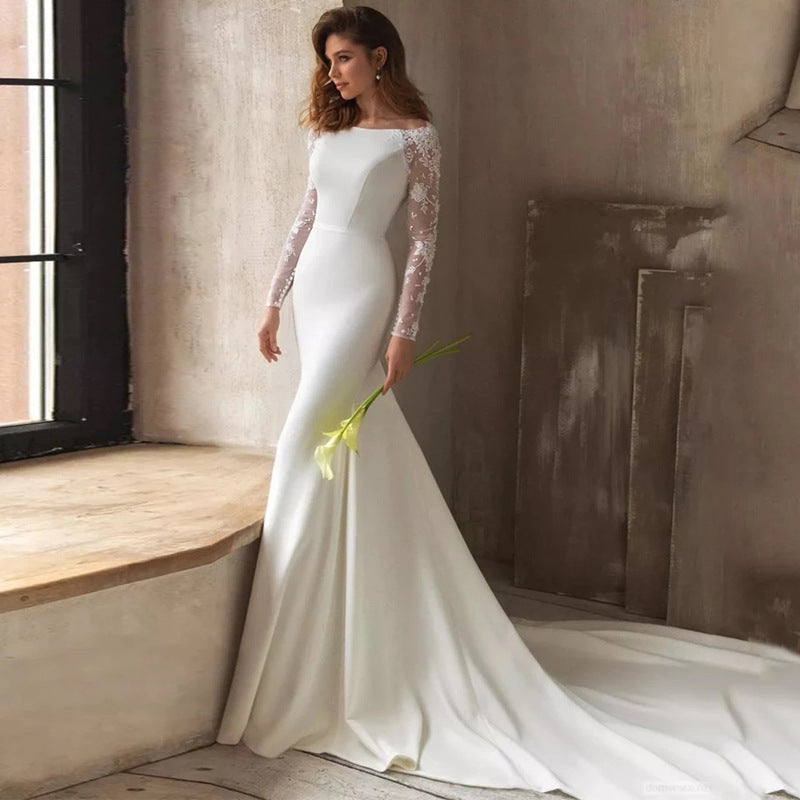 Long Sleeve U-Neck Mermaid Wedding Dress - Fashionpara