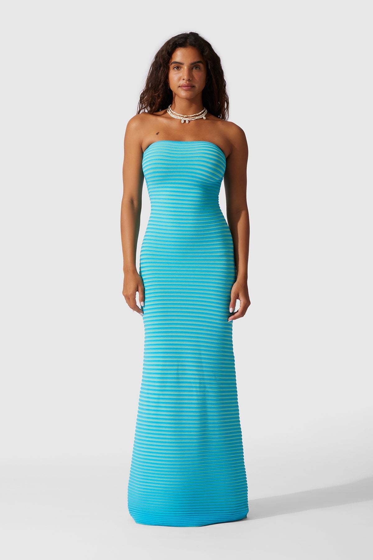 Valeria Statement Sleeveless Maxi Dress in Striped Knit Boutique Collection