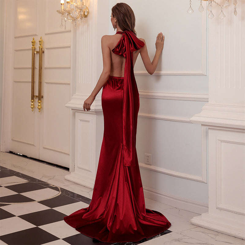 Wear Backless V - neck Party Banquet Strap Maxi Dress Formal Gown
