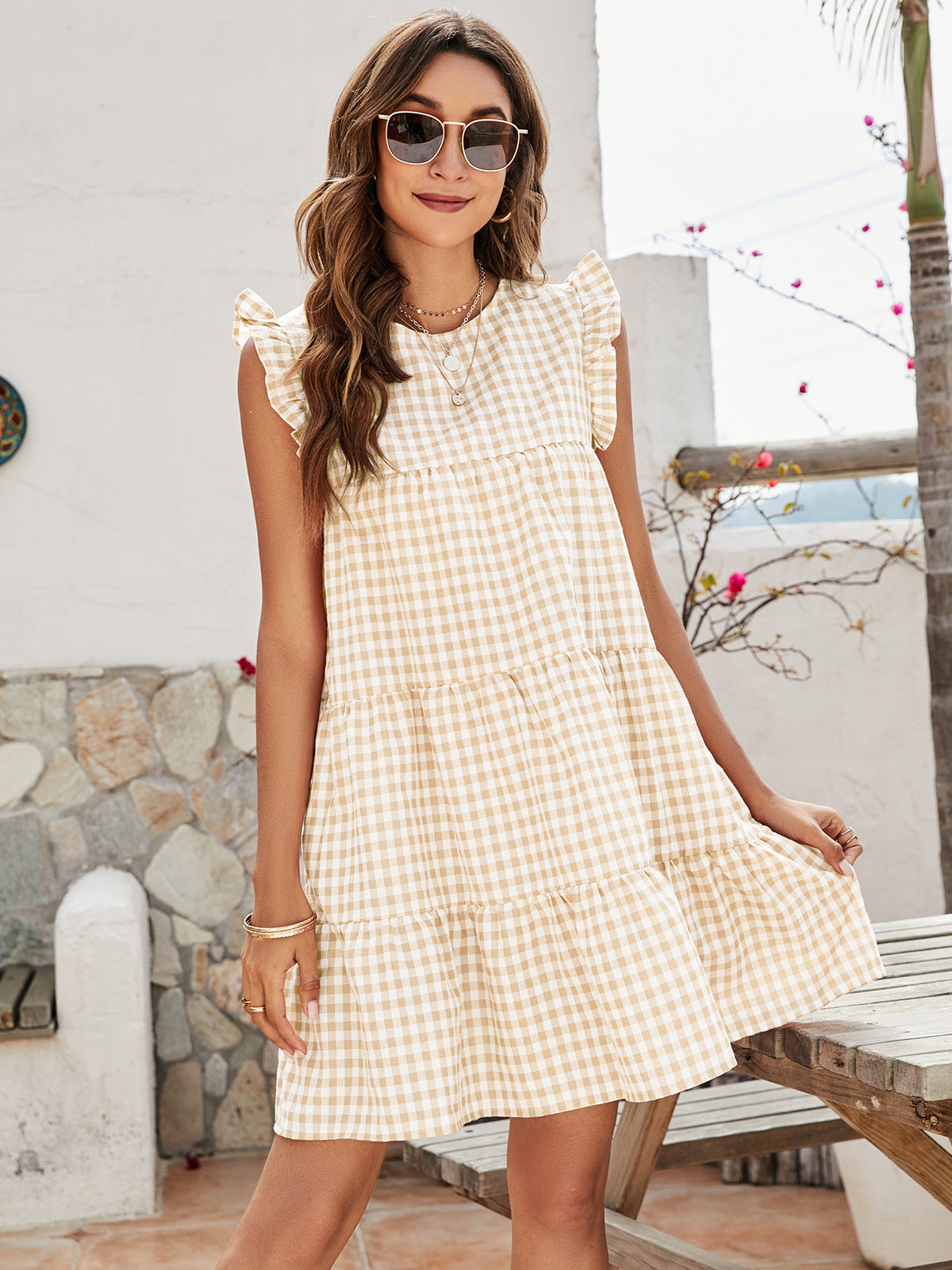 Cupcake Cotton Pocketed Polka Dot Babydoll Dress Beige