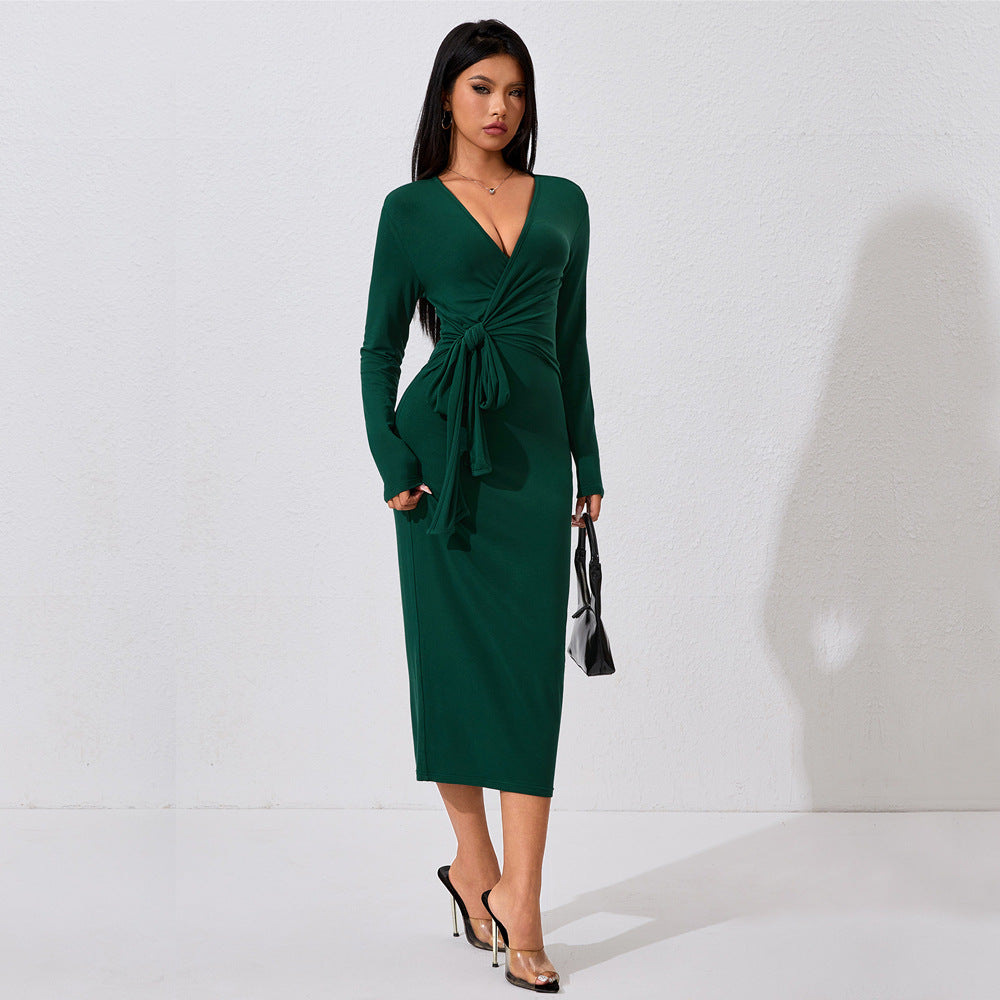 High Cold Elegant Dress High Sense Anti Aging Lace up Midi Dress