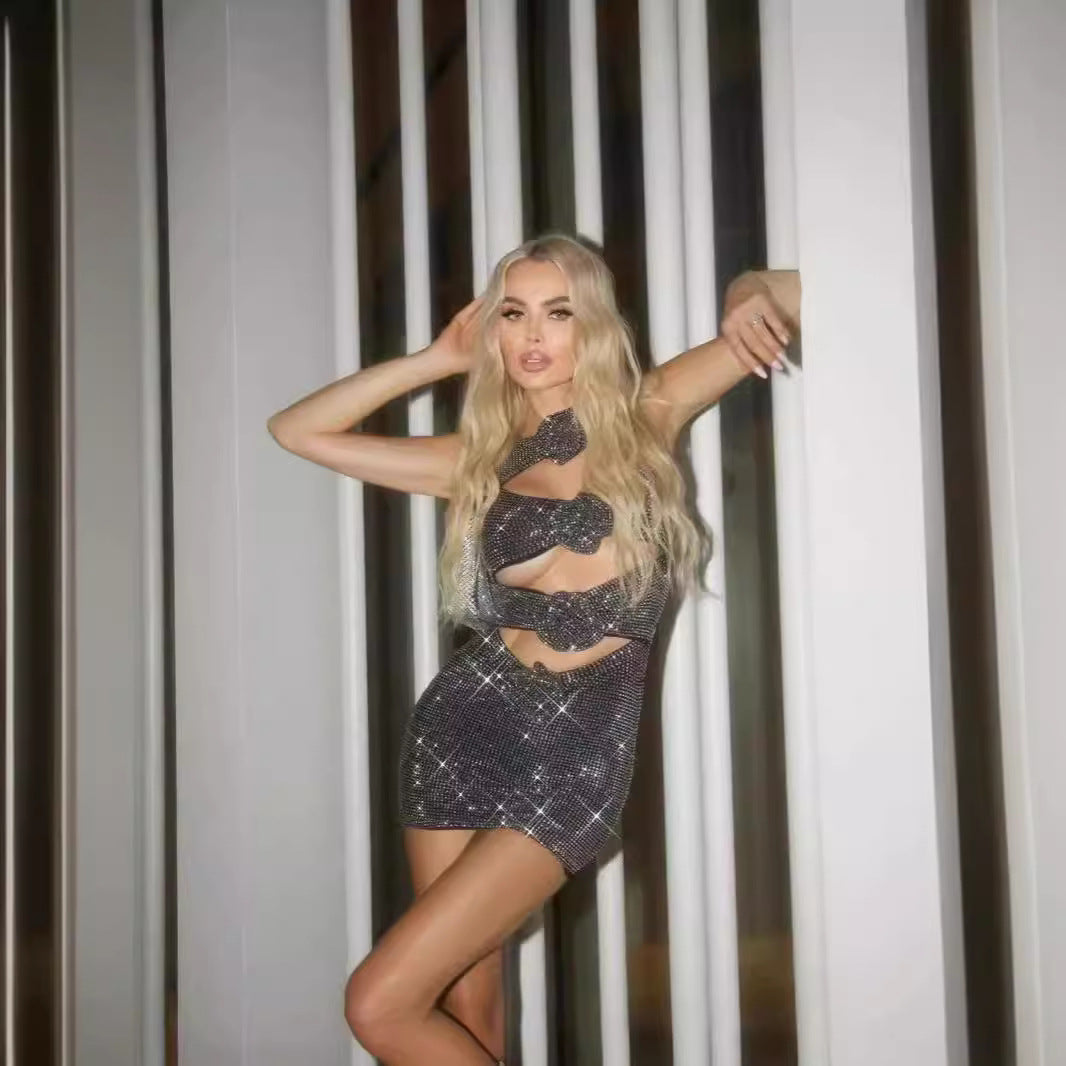 Sexy Hollow-Out Bodycon Flower Detail Rhinestone Prom Dress - Fashionpara