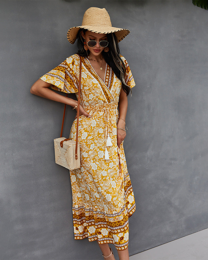 Nadine Floral Smocked Maxi Dress Mustard