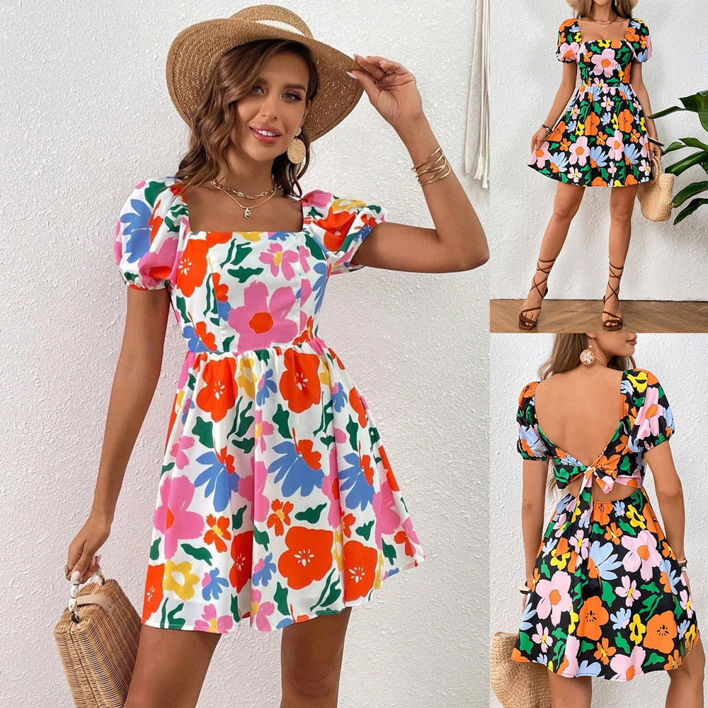Otilia Timeless Women's Floral Dress with Puff Sleeves Elevated Occasion Wear