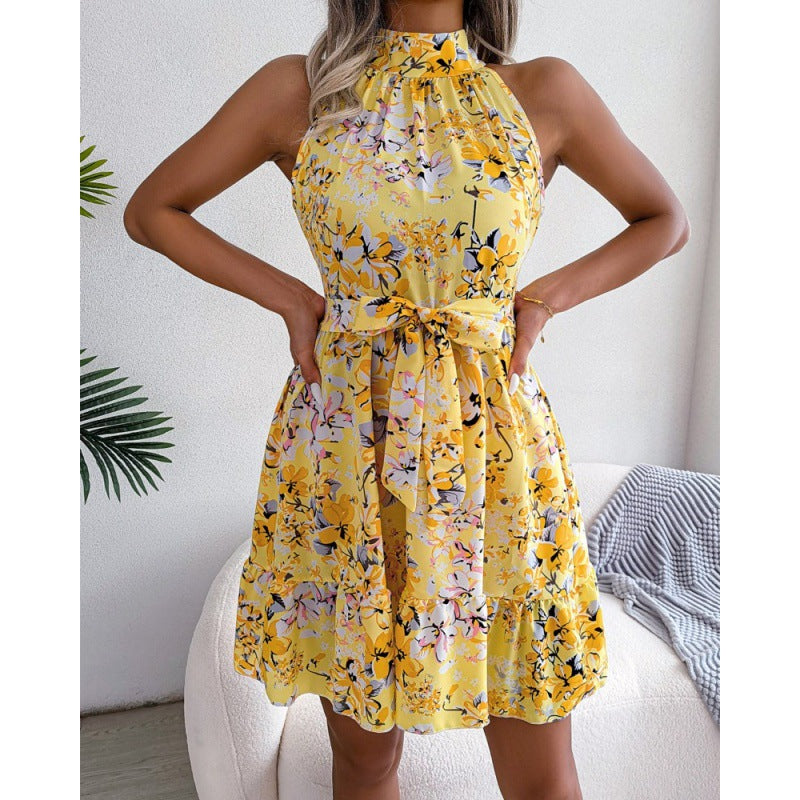 Liliana Luxe Women's Floral Dress with High Collar and Flounce Chic Silhouette Collection