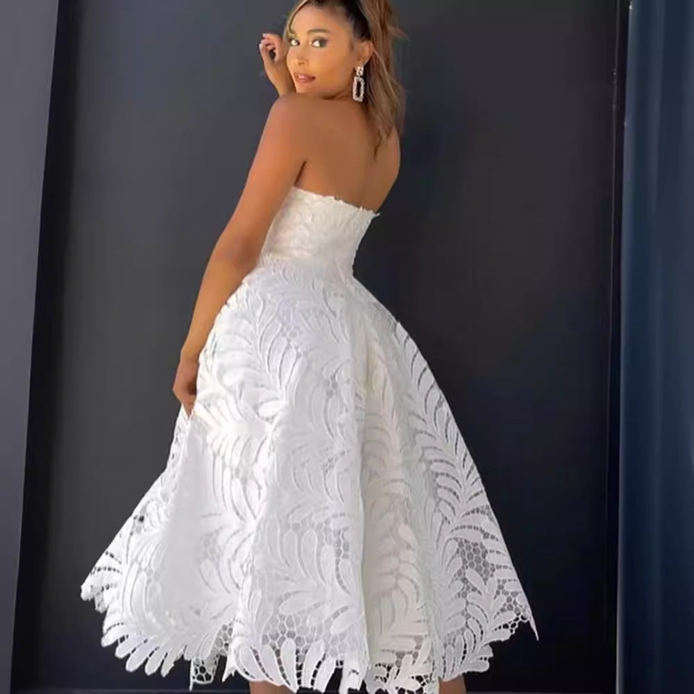 Strapless A-Line Lace Evening Wedding Dress - Fashionpara