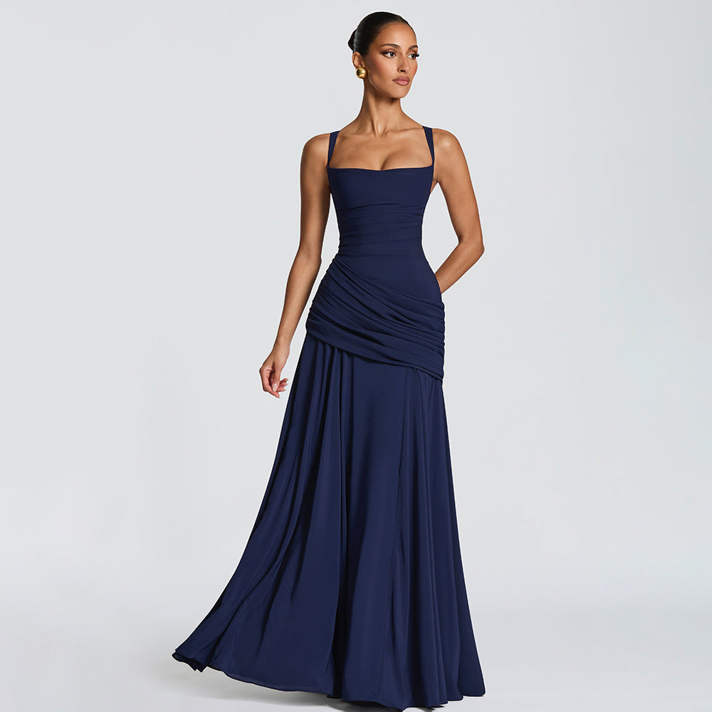 Graceful Graceful Sexy Dress Low Cut Sling Dress Solid Color Waist Tight Backless Fishtail Dress Maxi Dress for Women