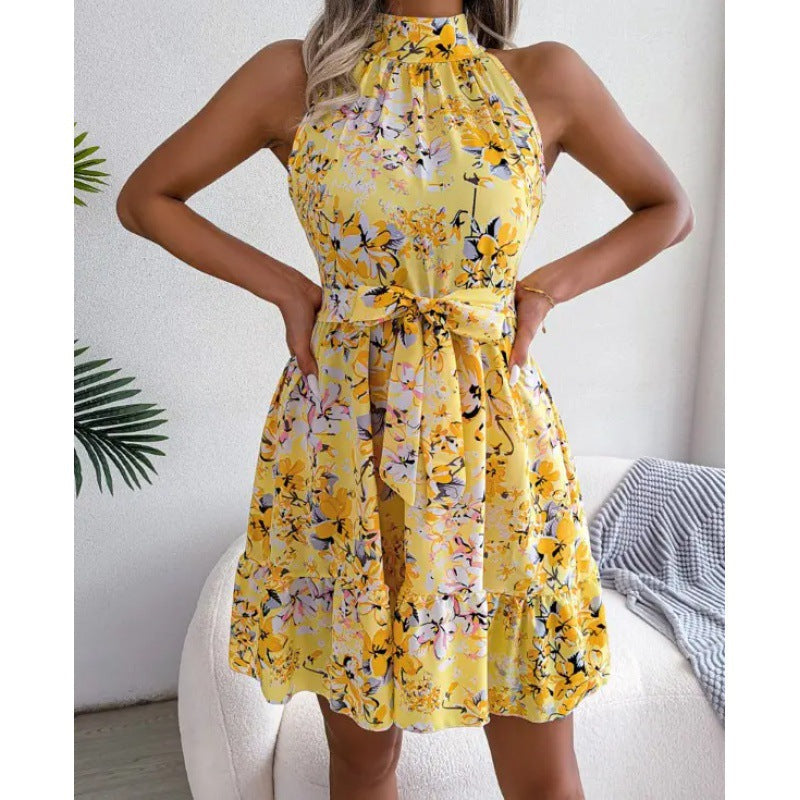 Liliana Luxe Women's Floral Dress with High Collar and Flounce Chic Silhouette Collection