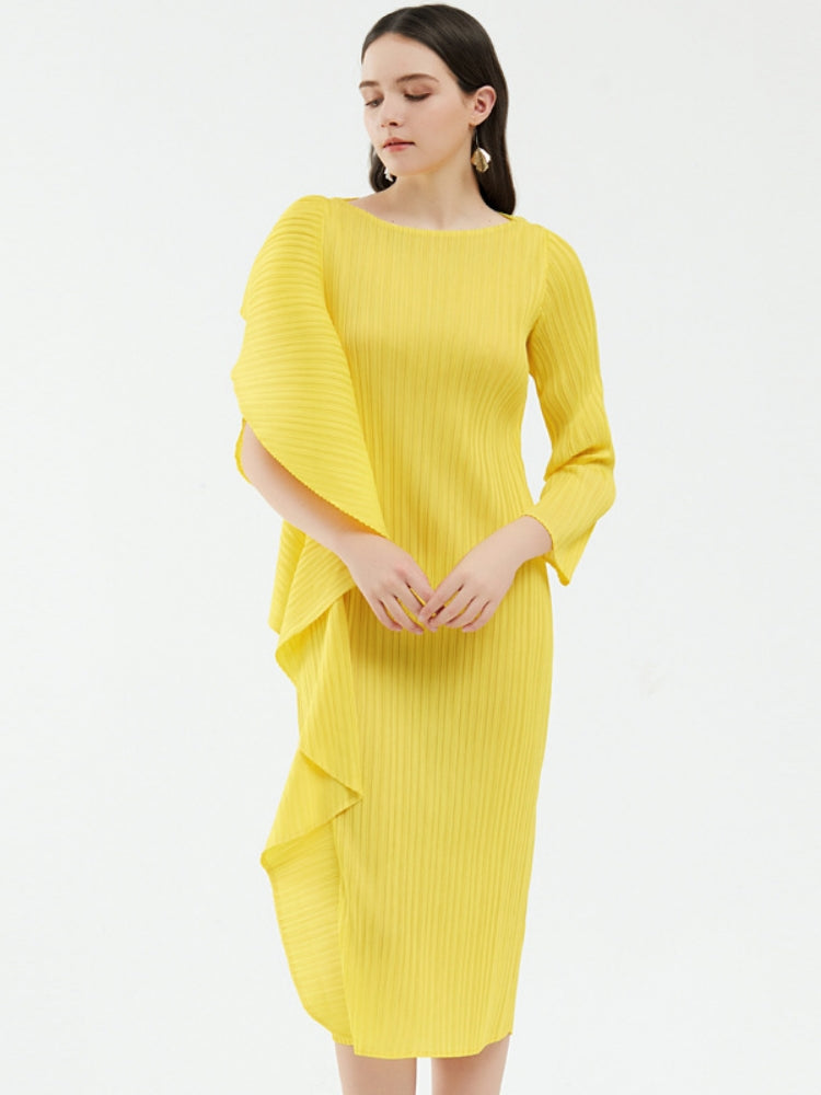 Ladies' High-End Asymmetrical Solid Color Patchwork Dress