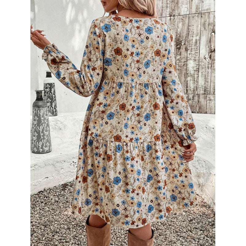 Nélida Boutique Women's Floral Print Casual Dress with Ruffle Details Collection