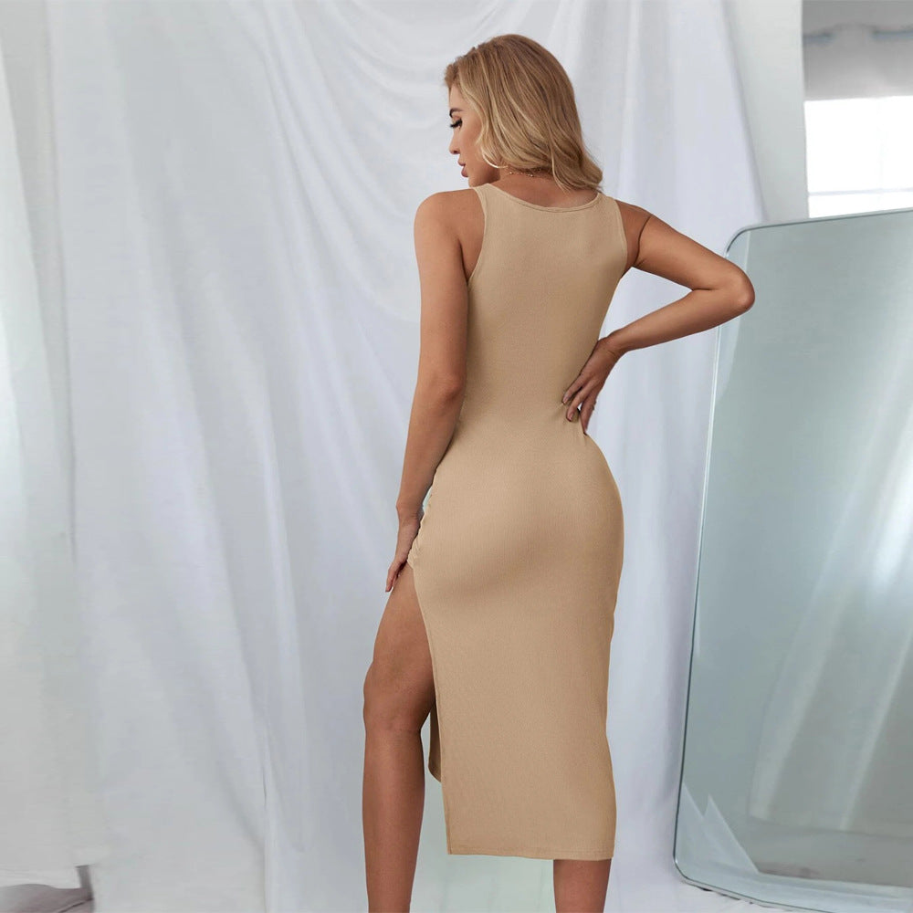 Zuri Cotton Blend Cutout Halter Midi Dress Beige