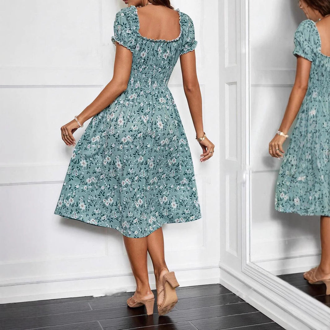 Julia Statement Women's Bloom Midi Dress with Elastic Waist and Ruffle Details Evening Wear Edit