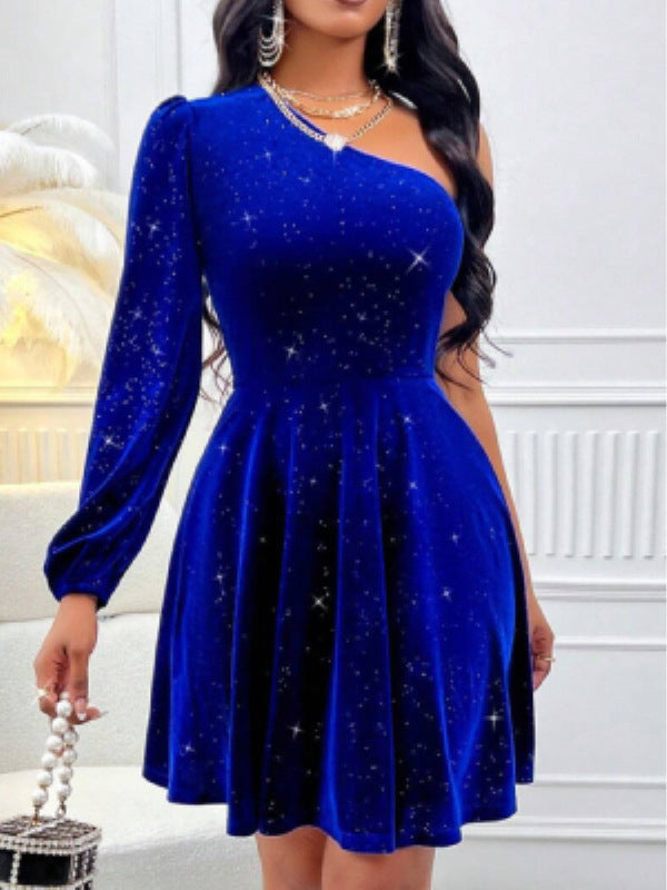 Maricela Timeless Women's Evening Dress with Asymmetric Cut and Glitter Effect Elevated Occasion Wear