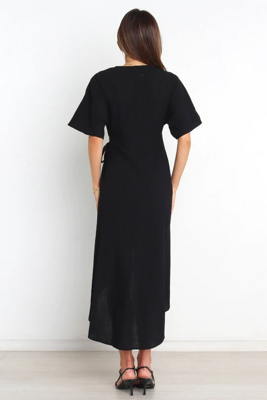 Bold Move Wrap Midi Dress Black
