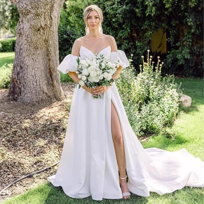 Off-Shoulder Long Wedding Dress - Fashionpara