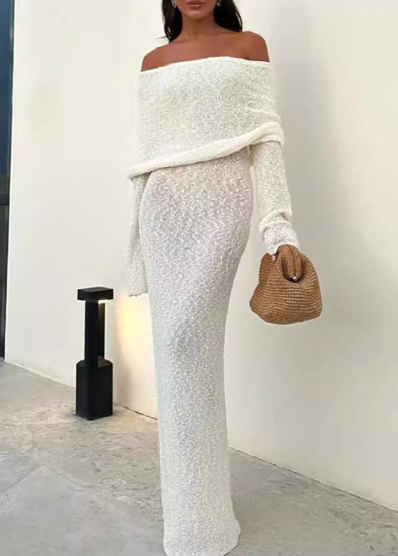 Lumi��re Off Shoulder Shimmer Knit Maxi Dress
