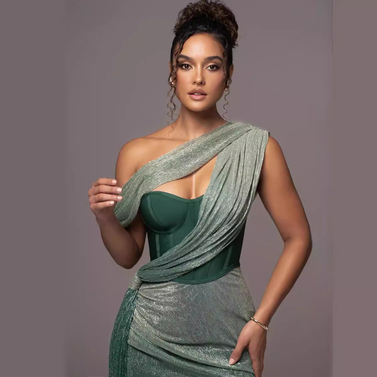 Solid Color Sleeveless Strapless Slit Prom Dress - Fashionpara