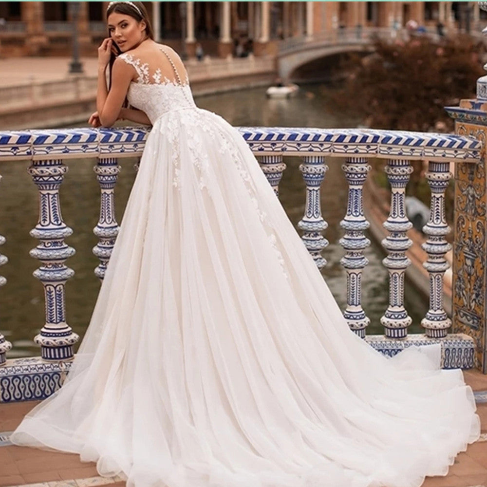 Princess A-Line Sheer Back Wedding Dress - Fashionpara