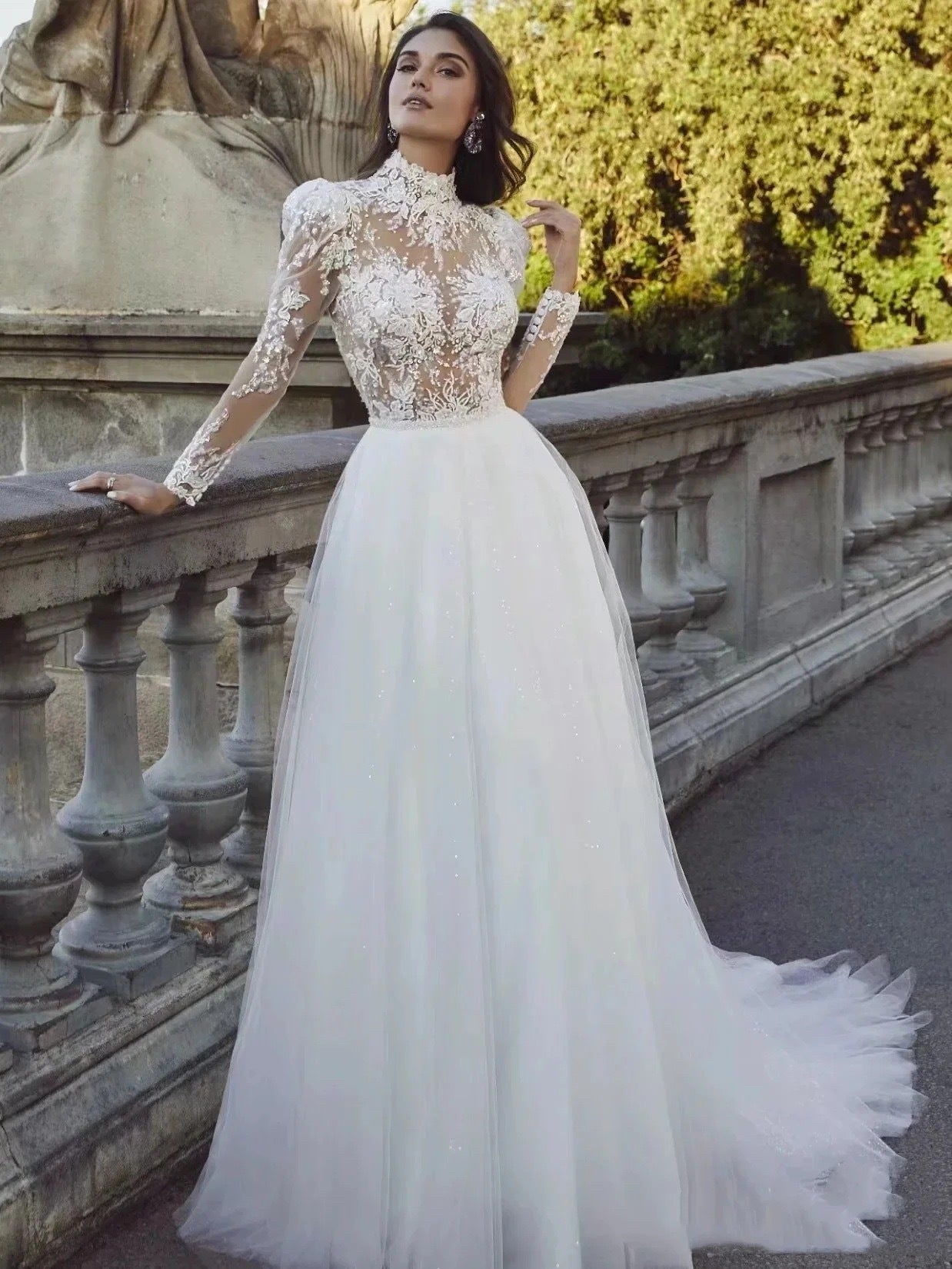 Long Sleeve French Princess Wedding Dress - Fashionpara