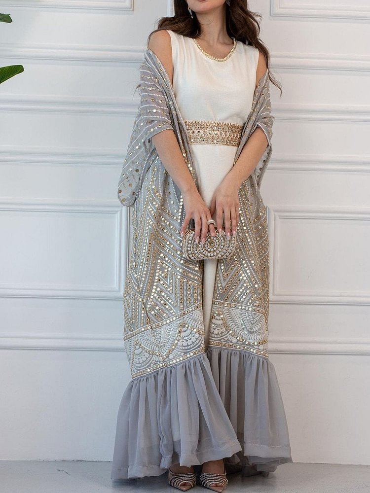 Elegant Bat Sleeve Cape Coat Dress - Stylish Two-Piece Set - Fashionpara