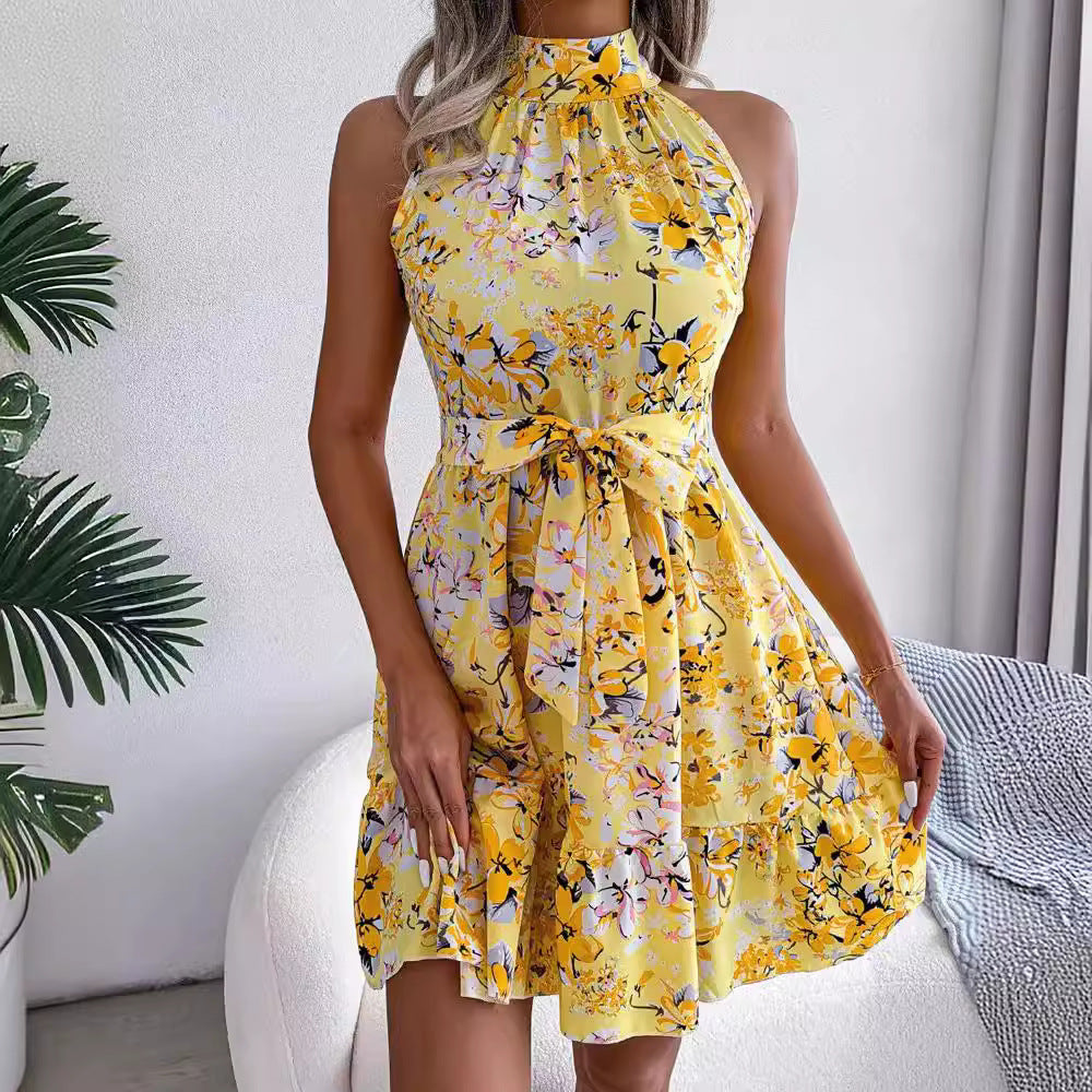 Liliana Luxe Women's Floral Dress with High Collar and Flounce Chic Silhouette Collection