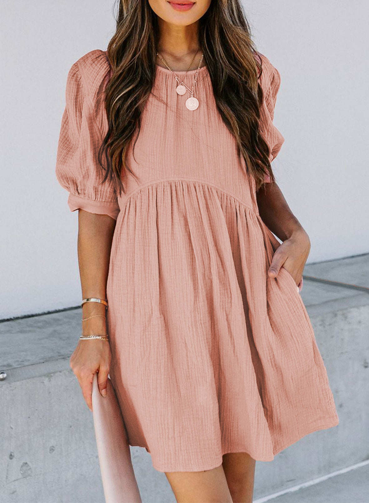 Marketa Puff Sleeve Babydoll Dress Orange
