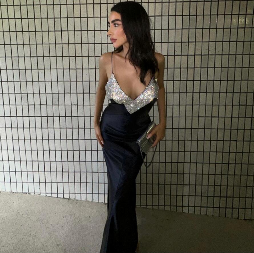 Sexy Deep-V Rhinestone Bandage Dress Prom Dress - Fashionpara