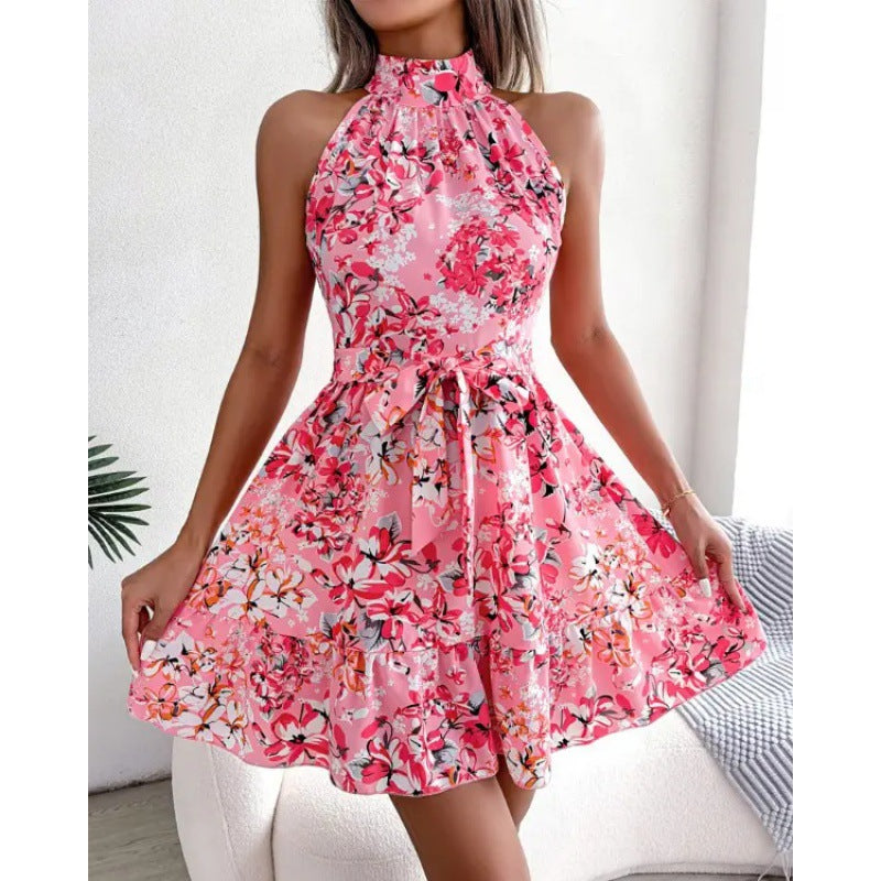 Liliana Luxe Women's Floral Dress with High Collar and Flounce Chic Silhouette Collection