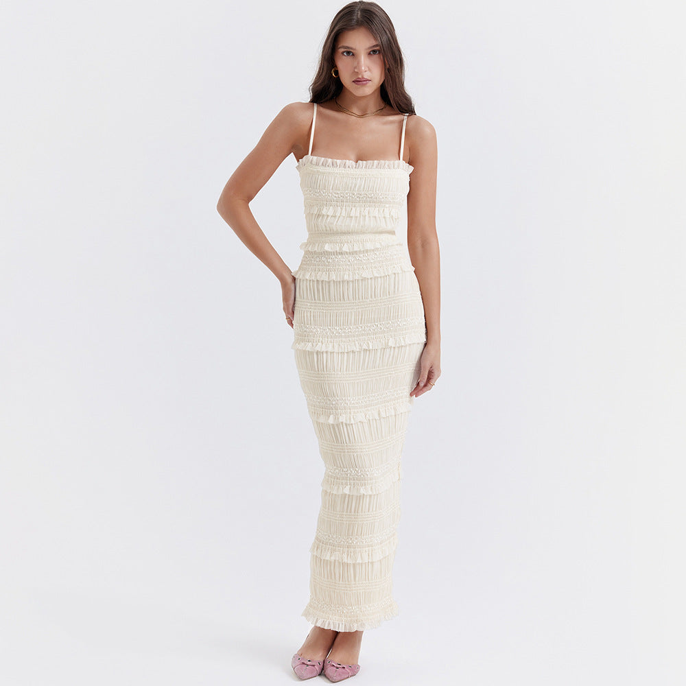 High Elastic Sequin Lace Slim Fit Backless Maxi Dress Cami Dress