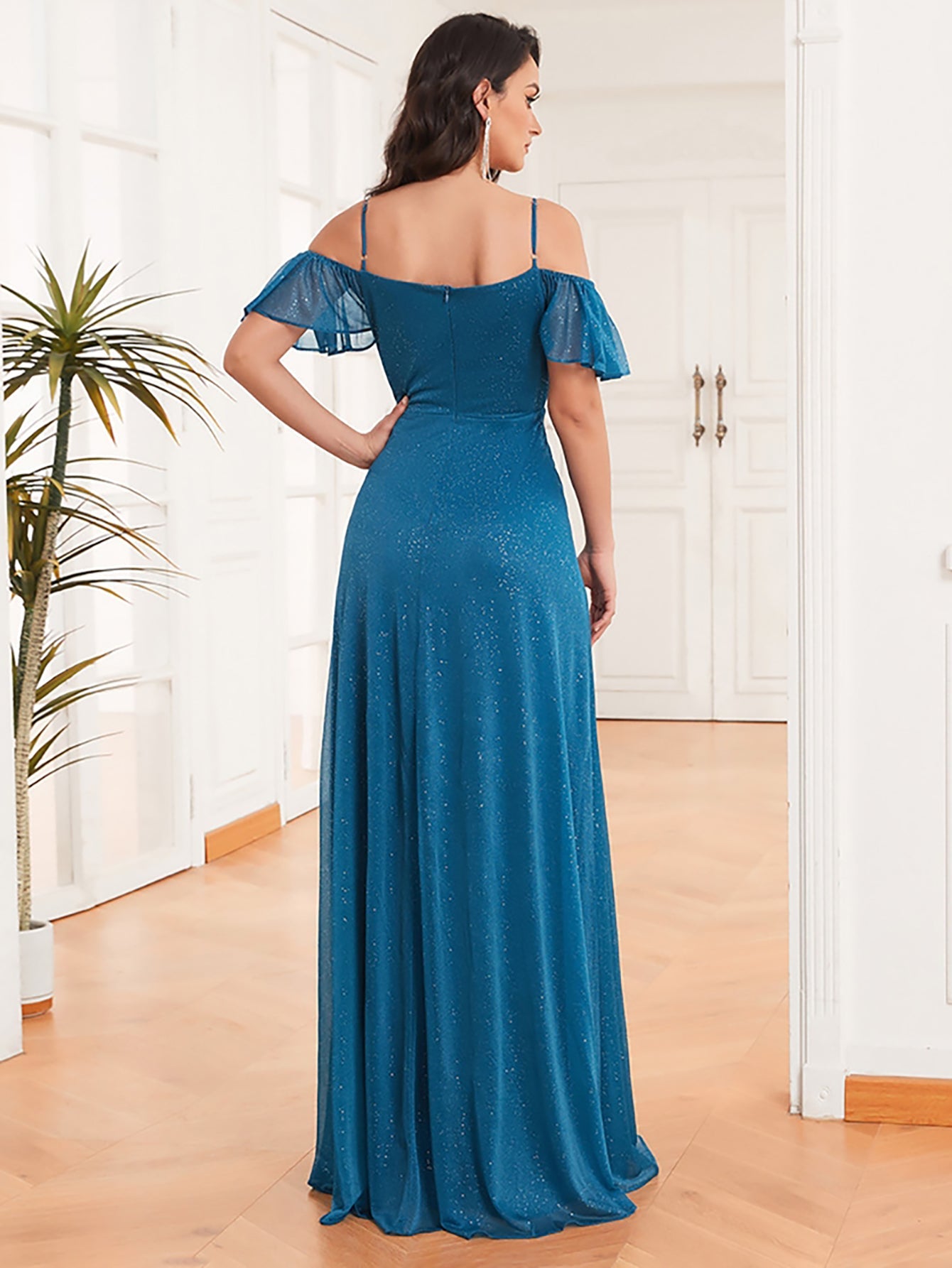 Blue A Line Chiffon Long Party Dress - Fashionpara