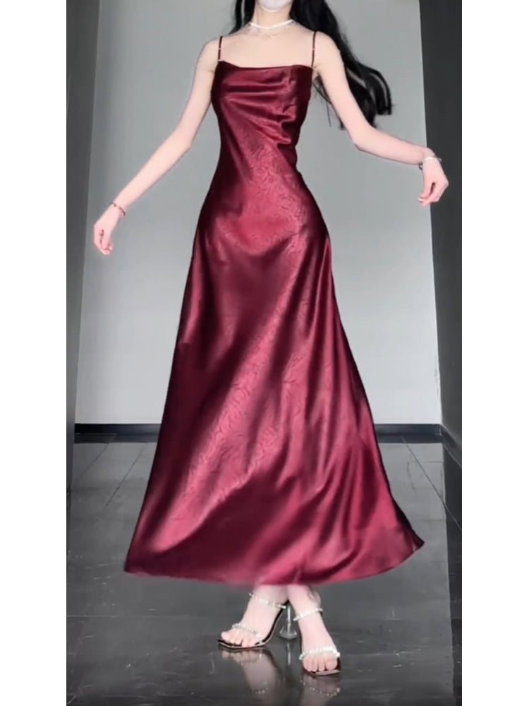 Chic Sheath Spaghetti Straps Christmas Dress Burgundy Prom Dresses Birthday Outfits - View 2 | FashionDia