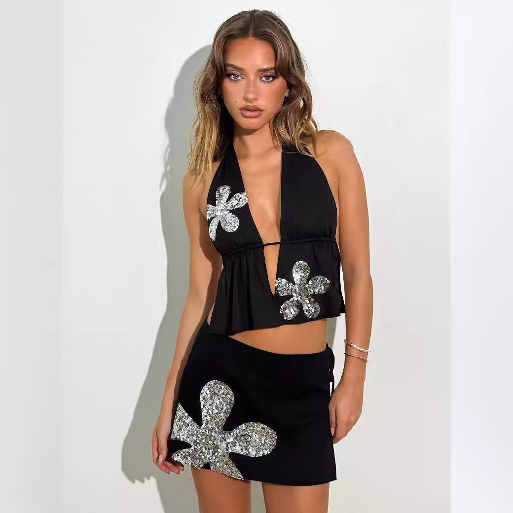 Sequin Flower Set for Beach Resort Prom Dress - Fashionpara